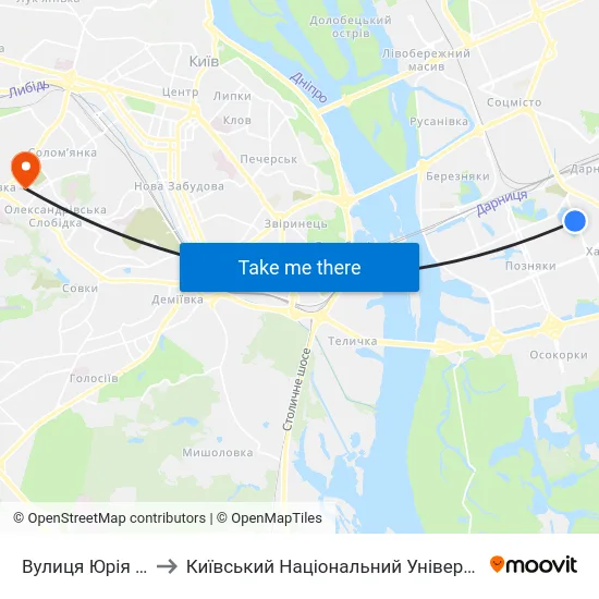 Вулиця Юрія Литвинського to Київський Національний Університет Будівництва І Архітектури map