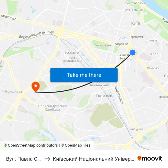 Вул. Павла Скоропадського to Київський Національний Університет Будівництва І Архітектури map