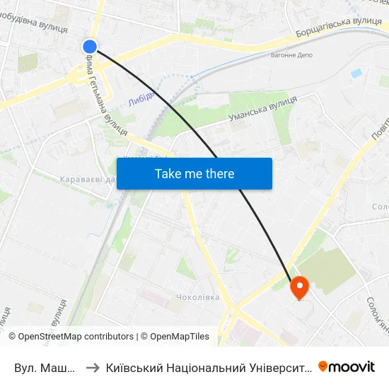 Вул. Машинобудівна to Київський Національний Університет Будівництва І Архітектури map