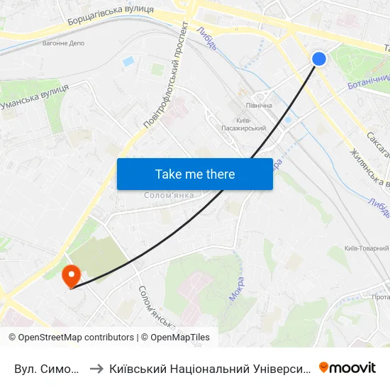 Вул. Симона Петлюри to Київський Національний Університет Будівництва І Архітектури map