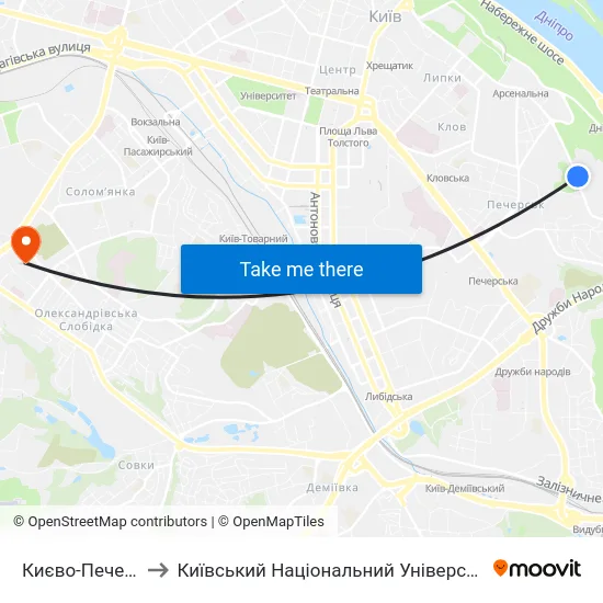 Києво-Печерська Лавра to Київський Національний Університет Будівництва І Архітектури map