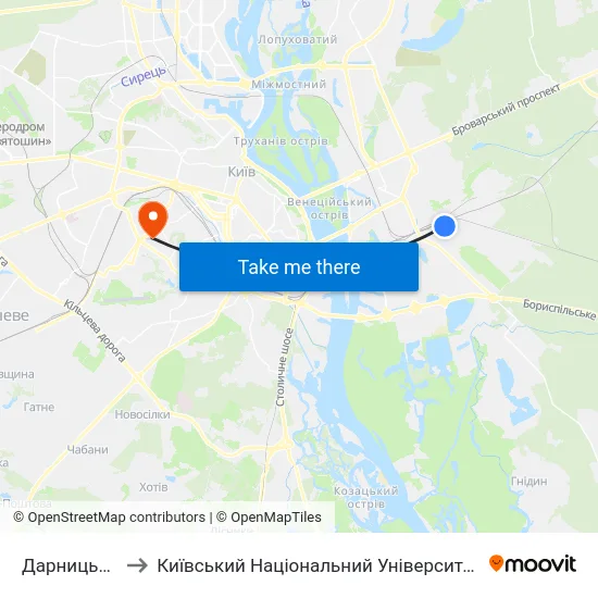 Дарницький Ринок to Київський Національний Університет Будівництва І Архітектури map