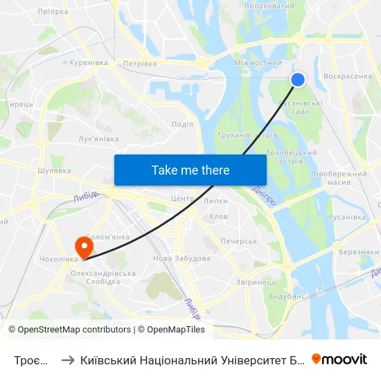 Троєщина-2 to Київський Національний Університет Будівництва І Архітектури map