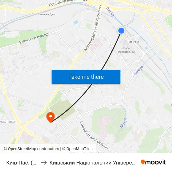Київ-Пас. (Приміський) to Київський Національний Університет Будівництва І Архітектури map