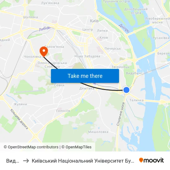 Видубичі to Київський Національний Університет Будівництва І Архітектури map