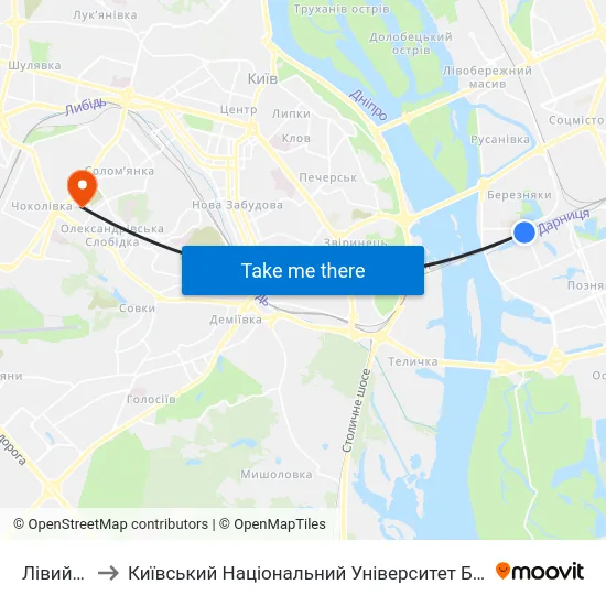 Лівий Берег to Київський Національний Університет Будівництва І Архітектури map