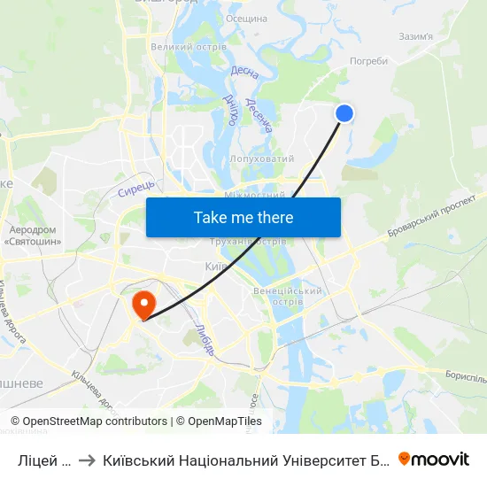 Ліцей №293 to Київський Національний Університет Будівництва І Архітектури map