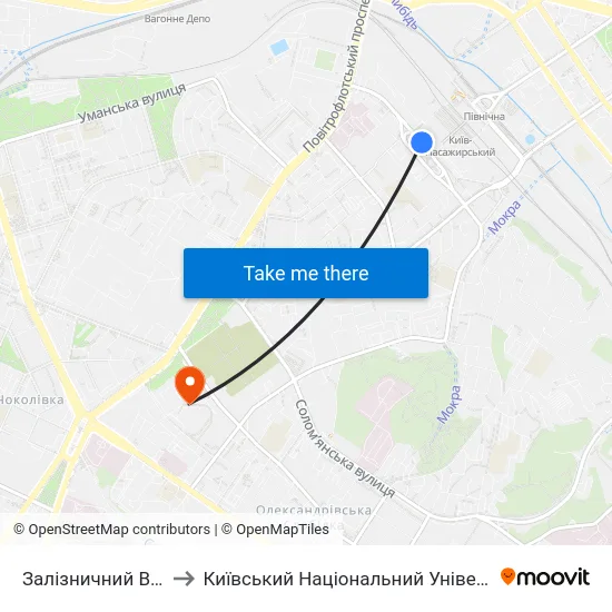 Залізничний Вокзал Південний to Київський Національний Університет Будівництва І Архітектури map