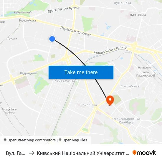 Вул. Гарматна to Київський Національний Університет Будівництва І Архітектури map