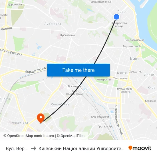 Вул. Верхній Вал to Київський Національний Університет Будівництва І Архітектури map