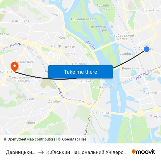 Дарницький Універмаг to Київський Національний Університет Будівництва І Архітектури map