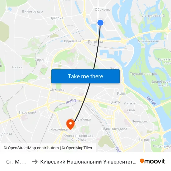 Ст. М. Оболонь to Київський Національний Університет Будівництва І Архітектури map