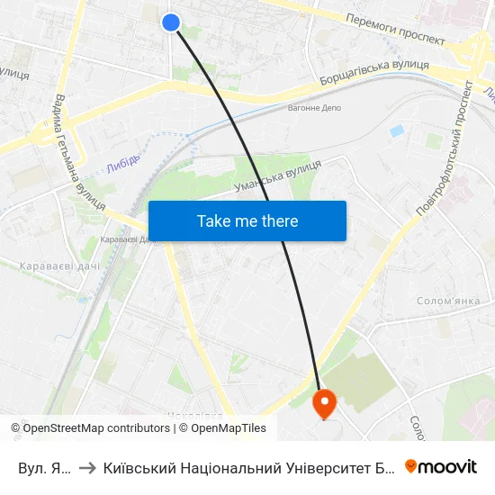 Вул. Янгеля to Київський Національний Університет Будівництва І Архітектури map