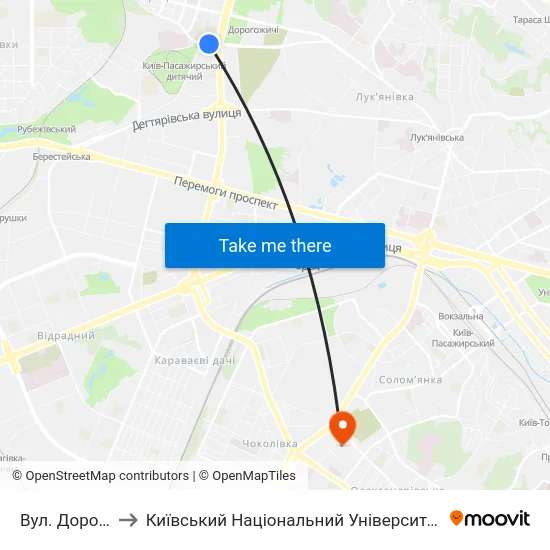 Вул. Дорогожицька to Київський Національний Університет Будівництва І Архітектури map