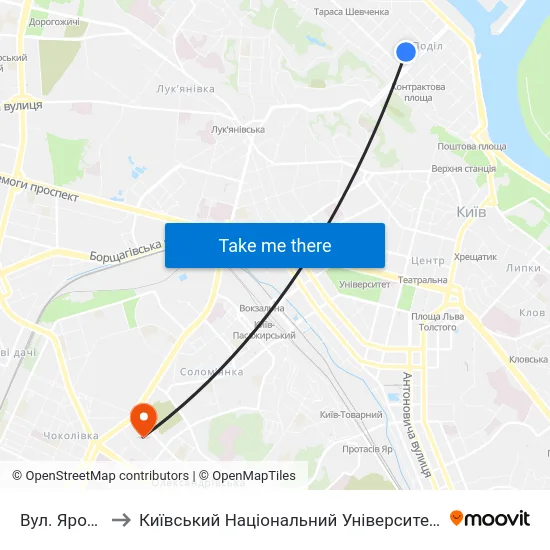 Вул. Ярославська to Київський Національний Університет Будівництва І Архітектури map