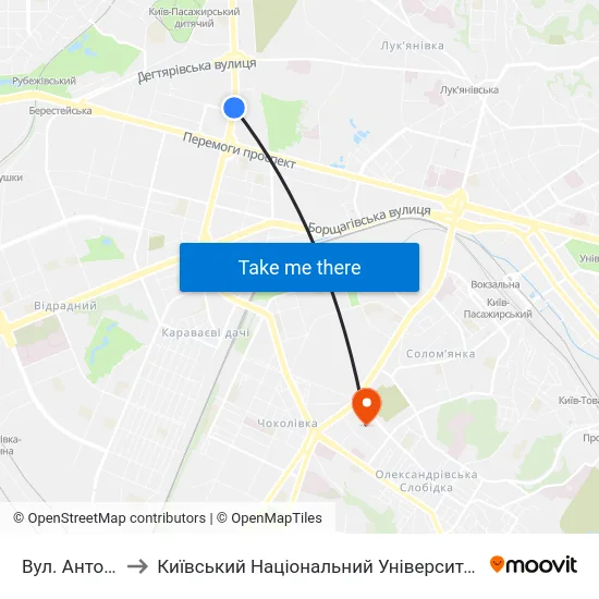 Вул. Антона Цедіка to Київський Національний Університет Будівництва І Архітектури map