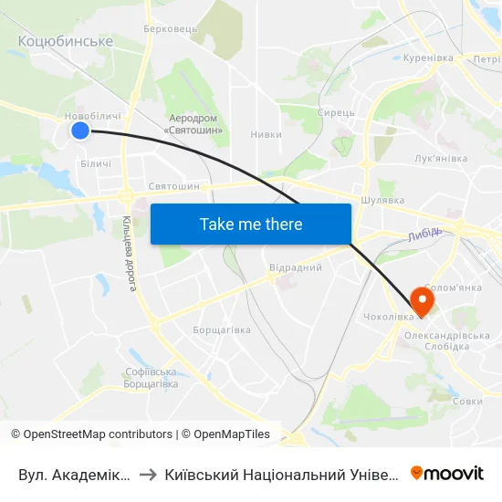 Вул. Академіка Булаховського to Київський Національний Університет Будівництва І Архітектури map