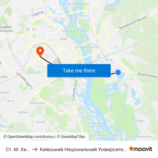 Ст. М. Харківська to Київський Національний Університет Будівництва І Архітектури map