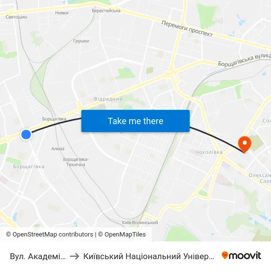 Вул. Академіка Корольова to Київський Національний Університет Будівництва І Архітектури map