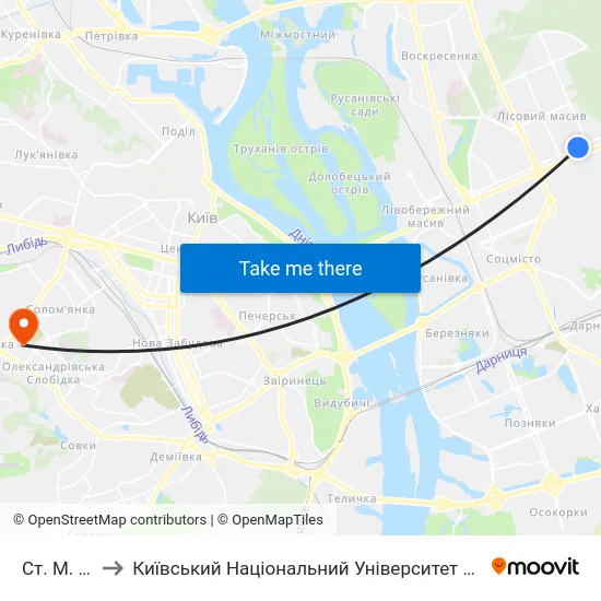 Ст. М. Лісова to Київський Національний Університет Будівництва І Архітектури map