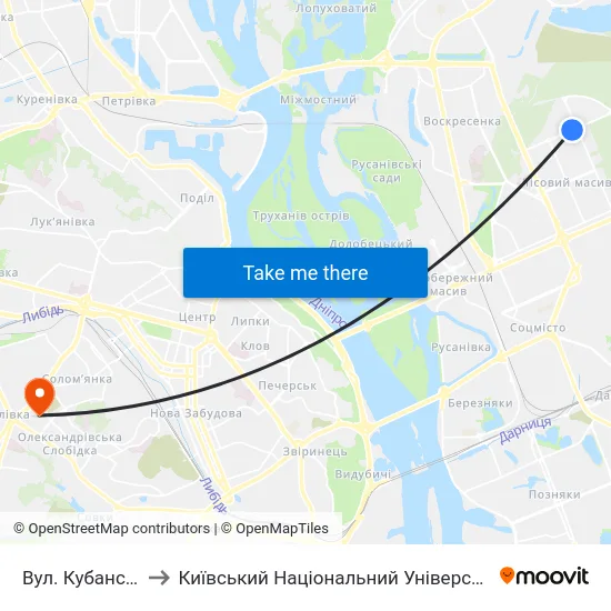 Вул. Кубанської України to Київський Національний Університет Будівництва І Архітектури map