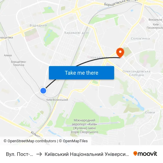 Вул. Пост-Волинська to Київський Національний Університет Будівництва І Архітектури map