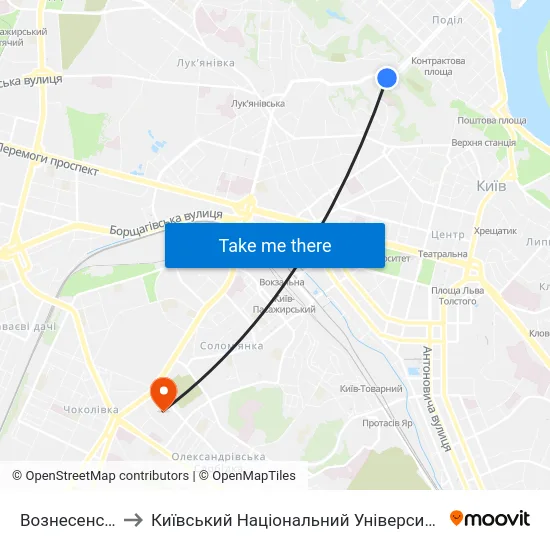 Вознесенський Узвіз to Київський Національний Університет Будівництва І Архітектури map