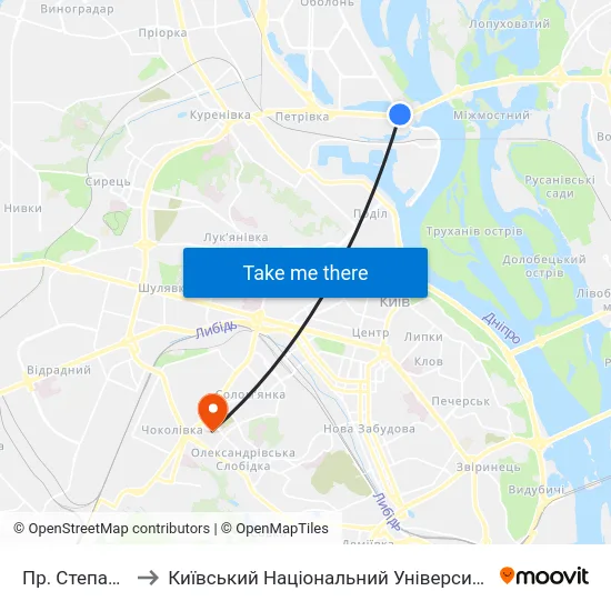Пр. Степана Бандери to Київський Національний Університет Будівництва І Архітектури map