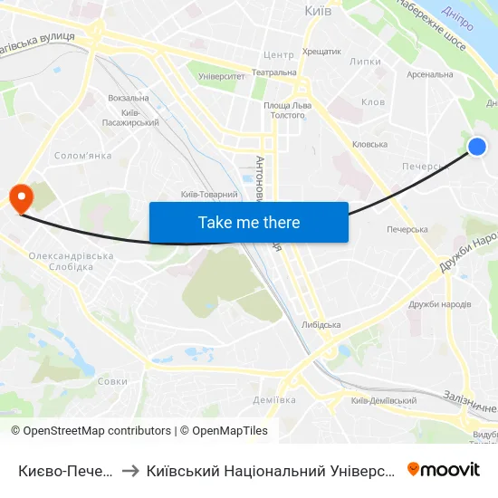 Києво-Печерська Лавра to Київський Національний Університет Будівництва І Архітектури map