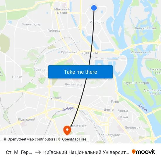 Ст. М. Героїв Дніпра to Київський Національний Університет Будівництва І Архітектури map