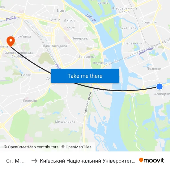 Ст. М. Позняки to Київський Національний Університет Будівництва І Архітектури map