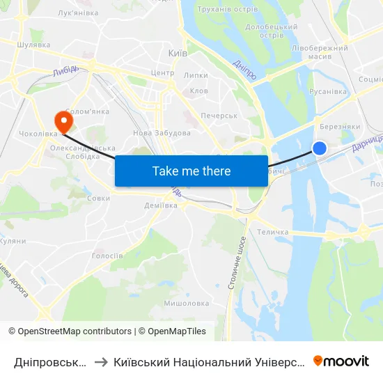 Дніпровська Набережна to Київський Національний Університет Будівництва І Архітектури map