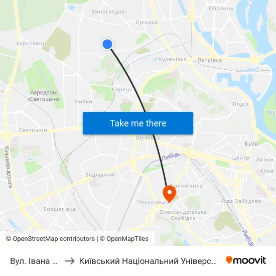 Вул. Івана Кавалерідзе to Київський Національний Університет Будівництва І Архітектури map