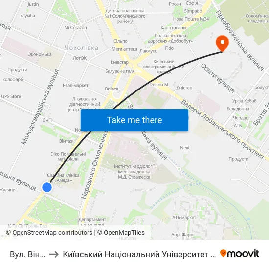 Вул. Вінницька to Київський Національний Університет Будівництва І Архітектури map