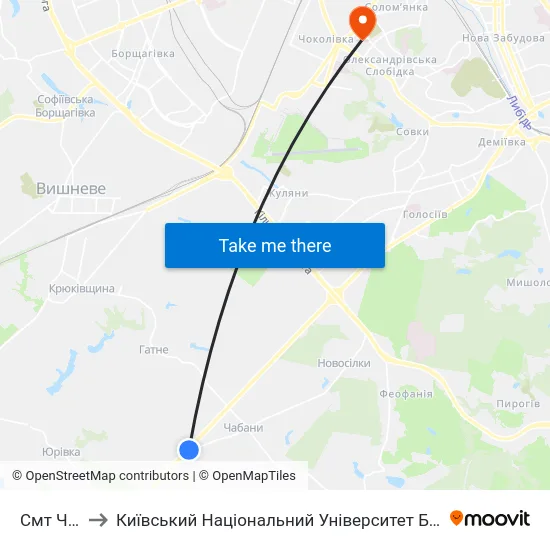 Смт Чабани to Київський Національний Університет Будівництва І Архітектури map