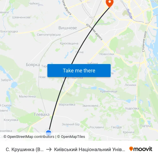 С. Крушинка (Військова Частина) to Київський Національний Університет Будівництва І Архітектури map