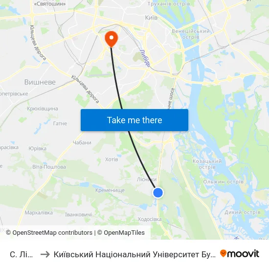 С. Лісники to Київський Національний Університет Будівництва І Архітектури map