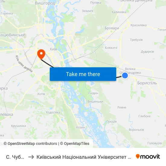 С. Чубинське to Київський Національний Університет Будівництва І Архітектури map