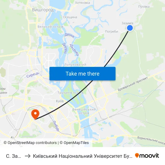 С. Зазим'Я to Київський Національний Університет Будівництва І Архітектури map