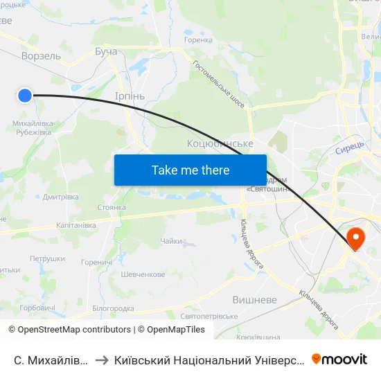 С. Михайлівка-Рубежівка to Київський Національний Університет Будівництва І Архітектури map