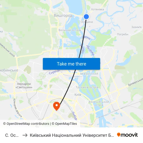 С. Осещина to Київський Національний Університет Будівництва І Архітектури map