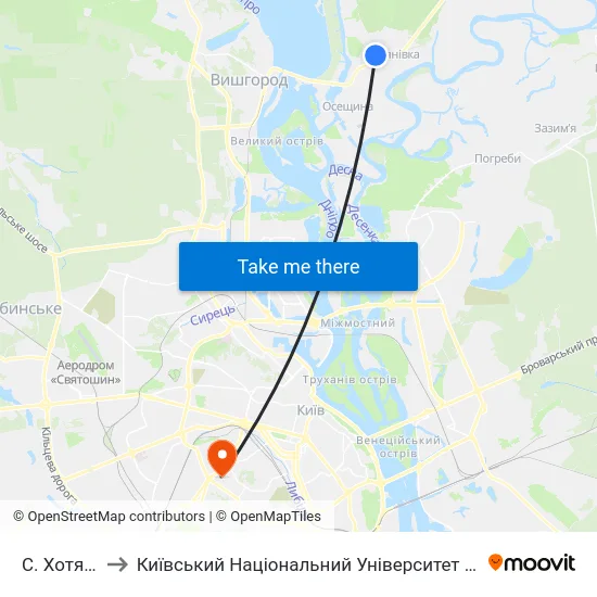 С. Хотянівка-1 to Київський Національний Університет Будівництва І Архітектури map