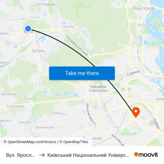 Вул. Ярослава Мудрого to Київський Національний Університет Будівництва І Архітектури map