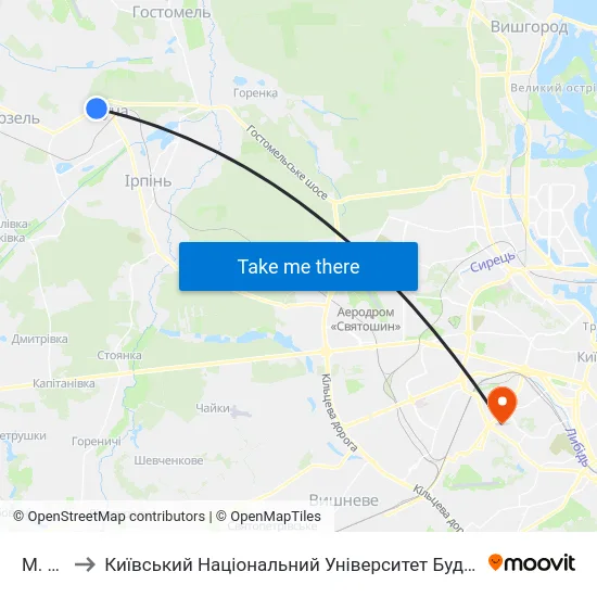 М. Буча to Київський Національний Університет Будівництва І Архітектури map