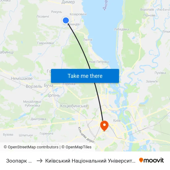 Зоопарк XII Місяців to Київський Національний Університет Будівництва І Архітектури map