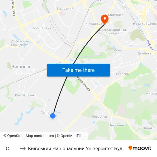 С. Гатне to Київський Національний Університет Будівництва І Архітектури map