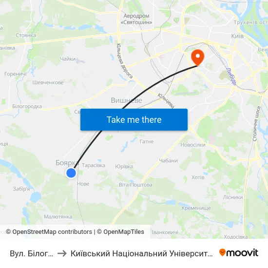 Вул. Білогородська to Київський Національний Університет Будівництва І Архітектури map