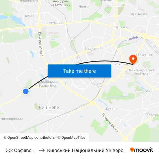 Жк Софіївський Квартал to Київський Національний Університет Будівництва І Архітектури map