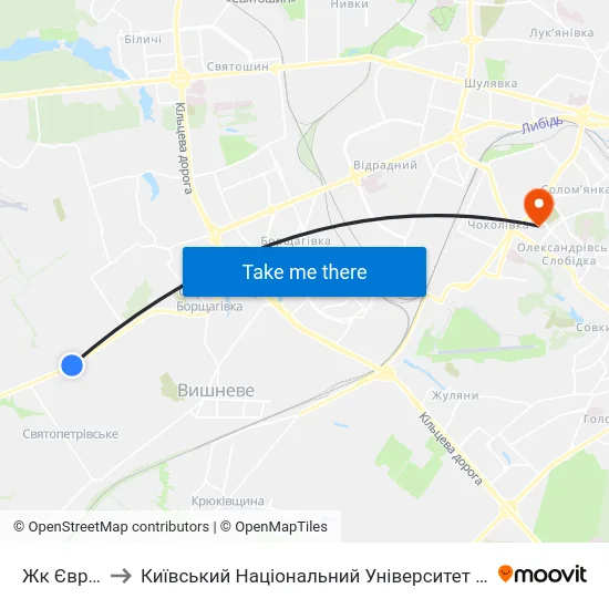 Жк Європейка to Київський Національний Університет Будівництва І Архітектури map