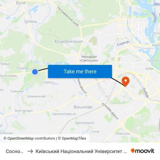 Сосновий Бір to Київський Національний Університет Будівництва І Архітектури map